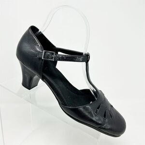 Aerosoles Heelrest Women's Black T-Strap Faux Leather Mary Jane Heels Size 8.5M